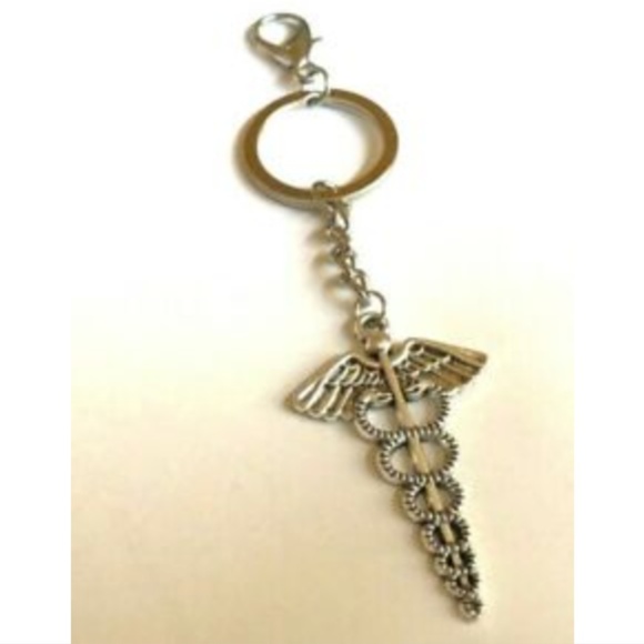 BIG Caduceus Keychain Handbag Purse Charm Nursing - Picture 4 of 6